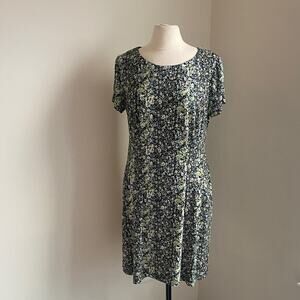 Berkley Jensen Floral Print Swing Dress Womens Sz Large Black Green Jersey